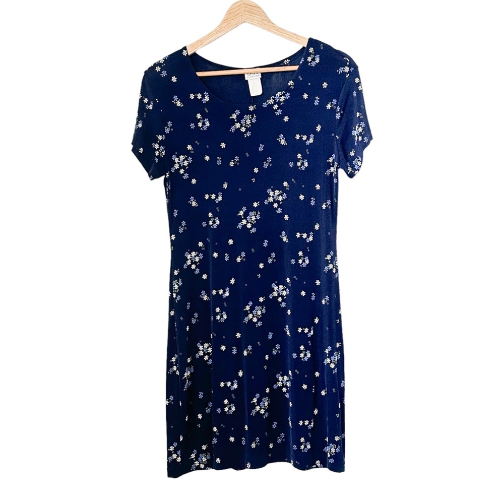 VTG Spice Clothing Slinky Floral Navy Blue Dress 90’s 00’s Vintage — Size M/L
